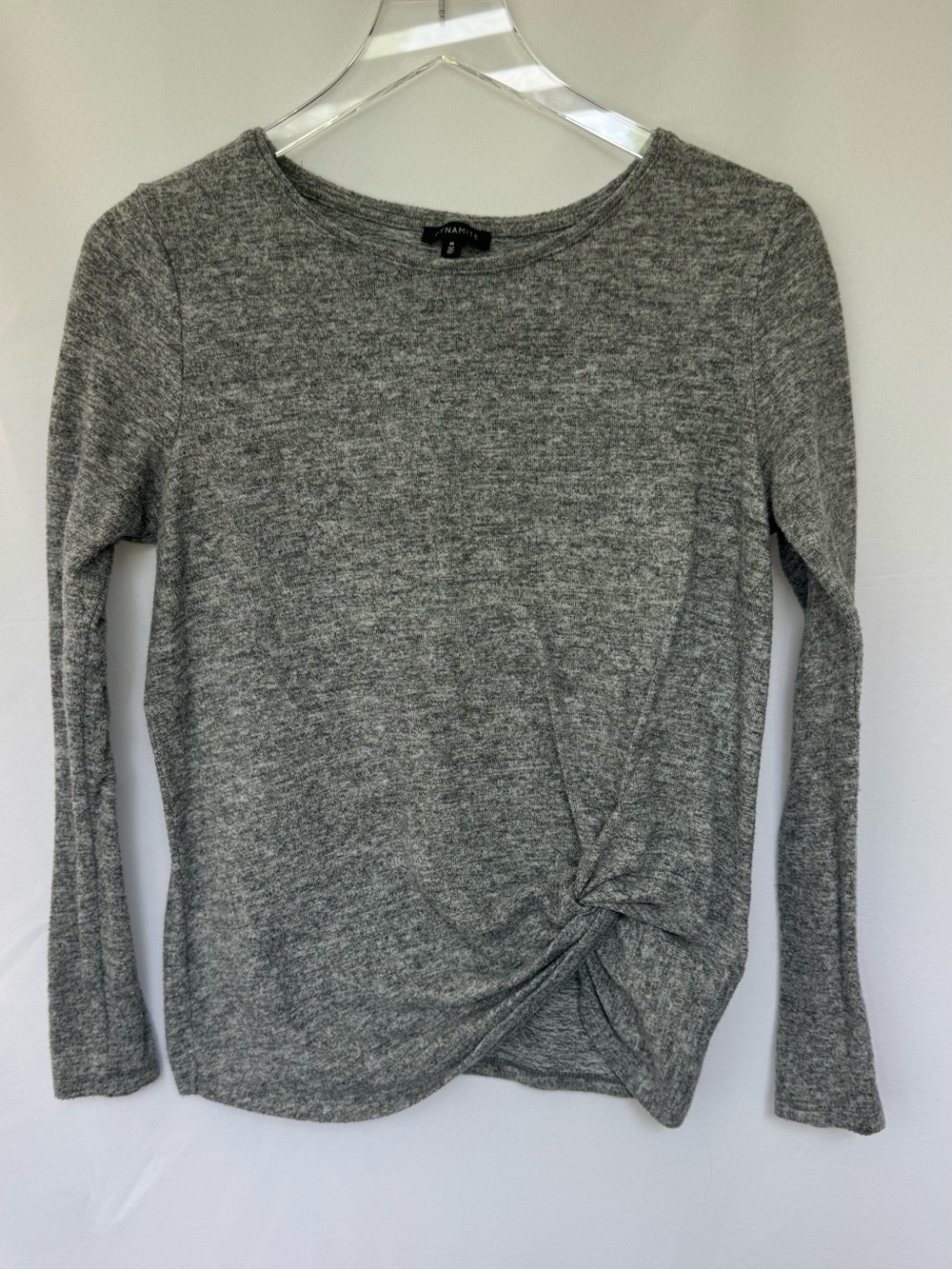 Dynamite Heather Gray Twist-Front Long Sleeve Top